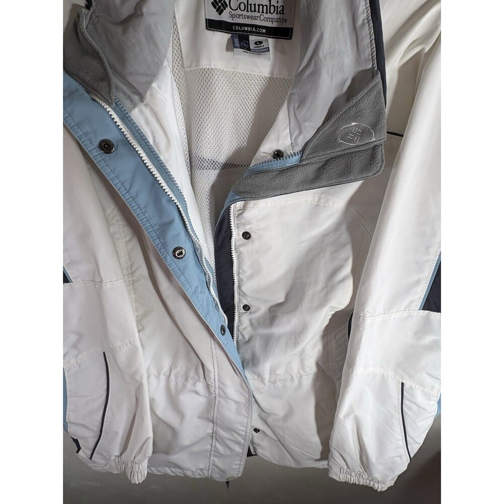 Columbia Woman’s Core White Blue Interchange Coat Zipped Pockets Large - Picture 7 of 10